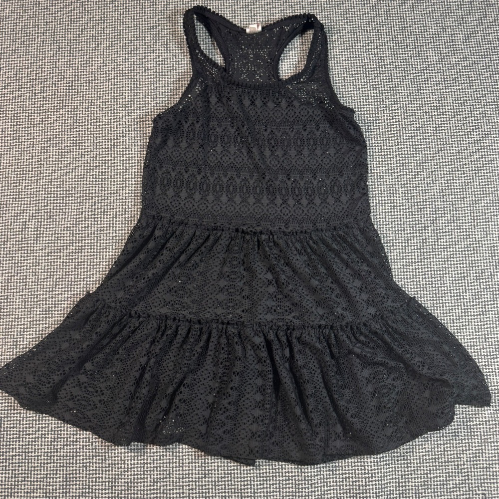 Cat & Jack Girls Black Racerback Swim Cover Up Size L 10/12 Crochet Boho Sun